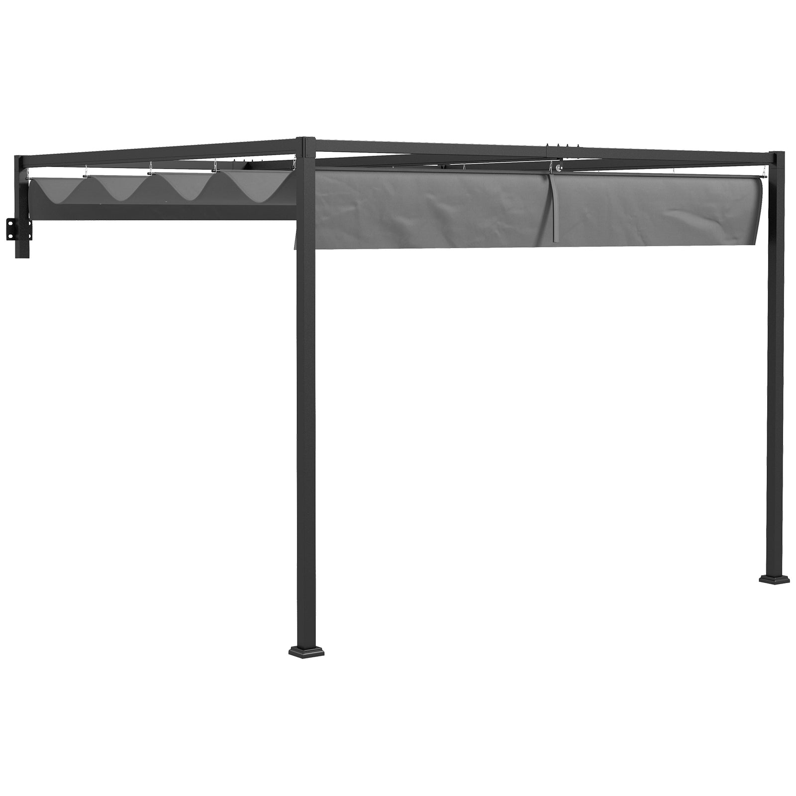 Wall Mounted Pergola With Retractable Sun Shade Canopy | Medium | Dark Gray