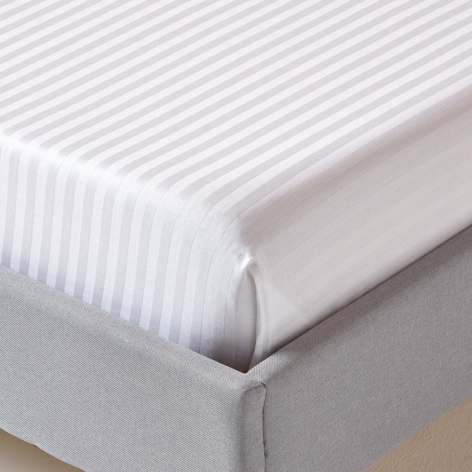 Egyptian Cotton Satin Stripe Flat Sheet 330 Tc | Single | White