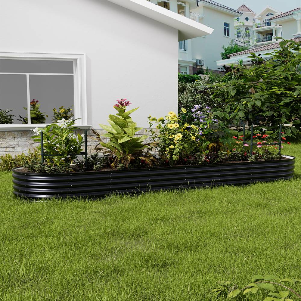 160/240/320cm W X 80cm D X 42cm H Galvanised Raised Garden Bed, Metal Elevated Planter Box With Safety Edging & Ground Stakes | Large | Anthracite