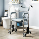 HOMCOM 4 In 1 Shower Chair With Wheels, Bedside Commode Wheelchair, Grey