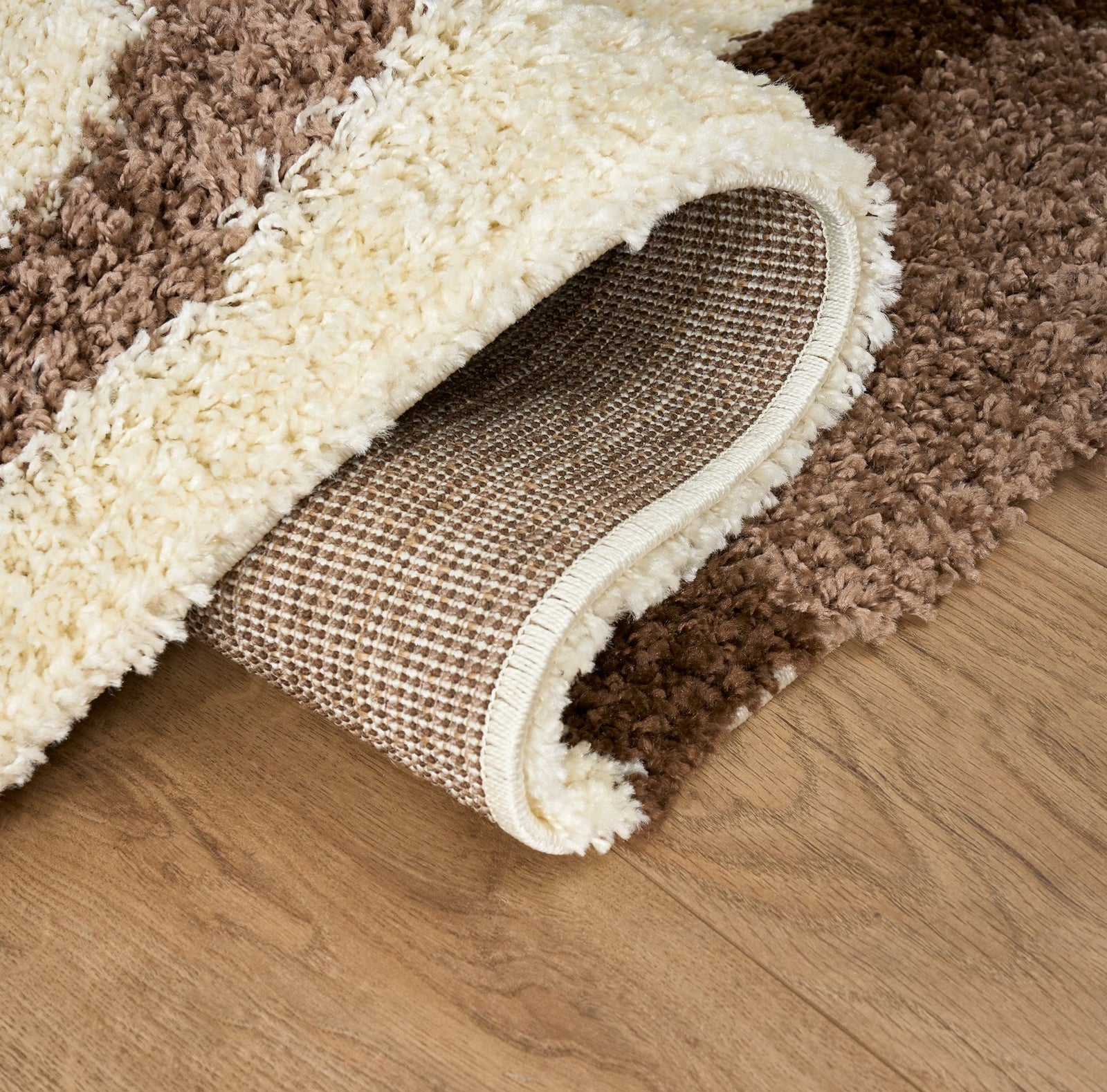 Geometric Thick Shaggy Fluffy Deep Pile Living Room Runner | 60cm x 230cm | Cream