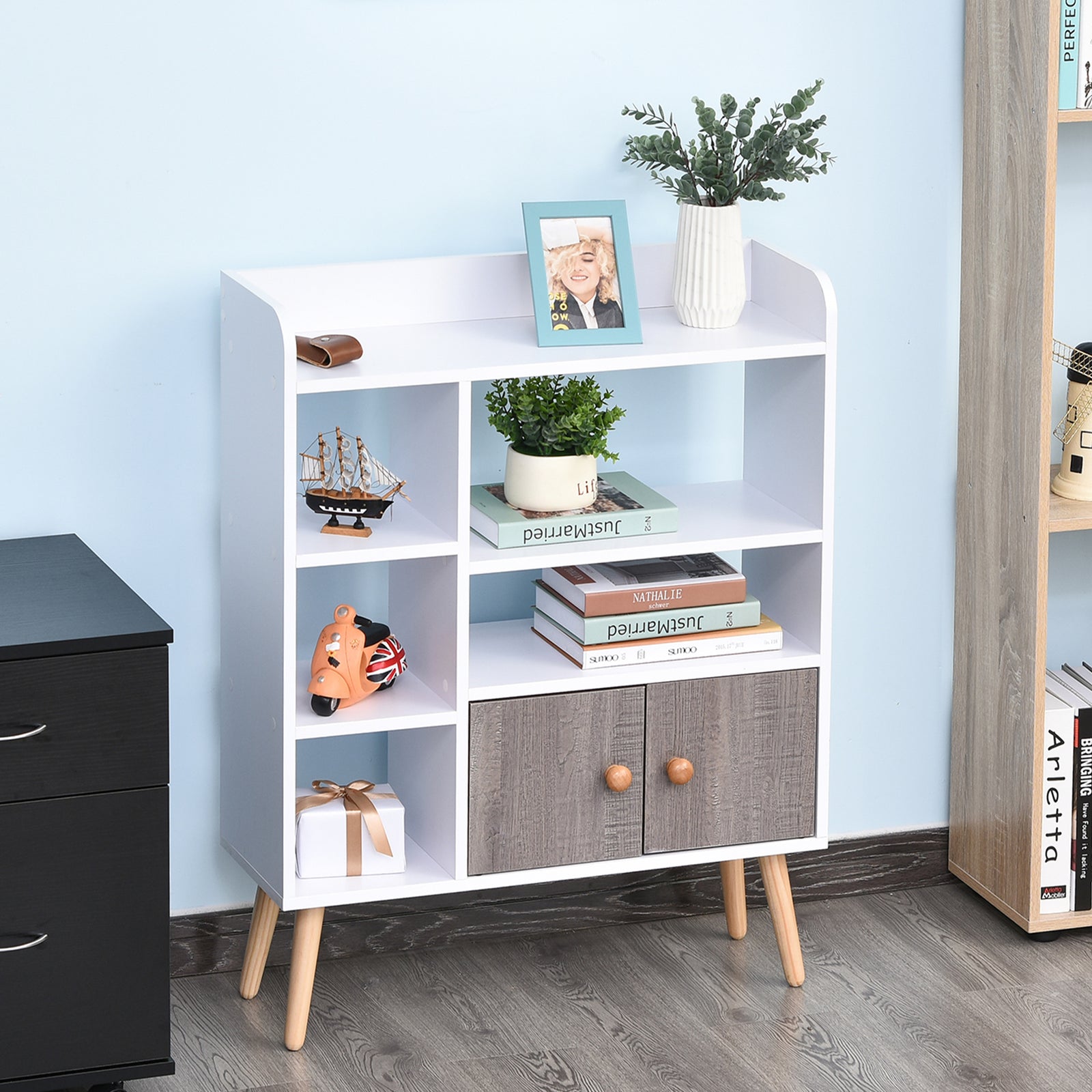 Multi Shelf Bookcase Freestanding Storage Cabinet Shelves