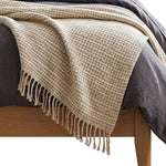 Pure Handmade 100% Wool Textured Stripe Bed & Sofa Throw Blanket, Beige