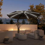3(m) Garden Parasol W/ Lights, Crank Handle & Cross Base | Dark Gray