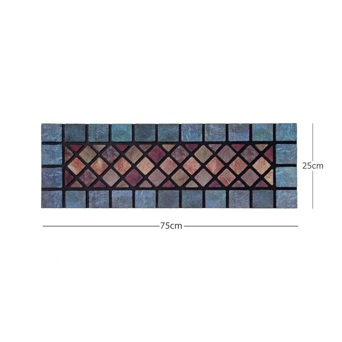 Elegant Tile Effect Narrow Step Doormat - Blue Edge | Set of 2 | Blue