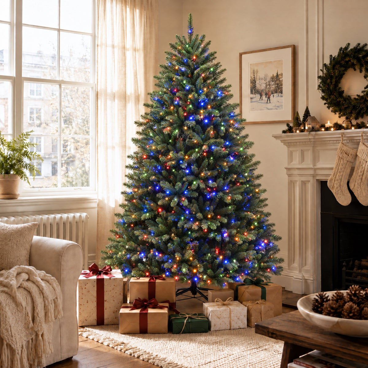 Artemis Home Elverholt Pre-lit Pvc Artificial Christmas Tree - Warm White & Multicolour LEDs