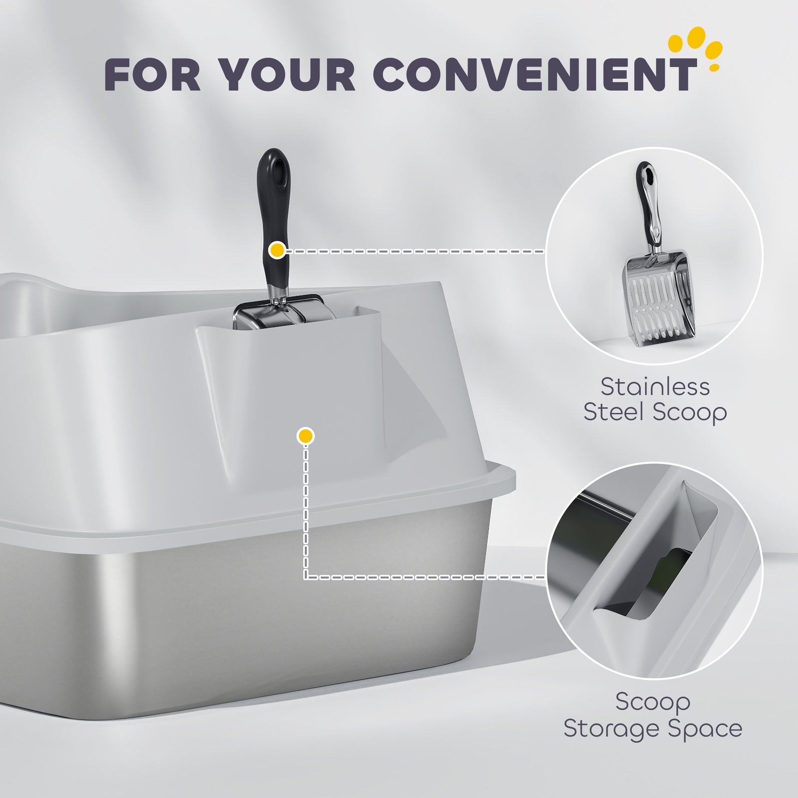 Xxl Stainless Steel Cat Litter Box With High Sides, 70 X 50 X 30 Cm | Grey