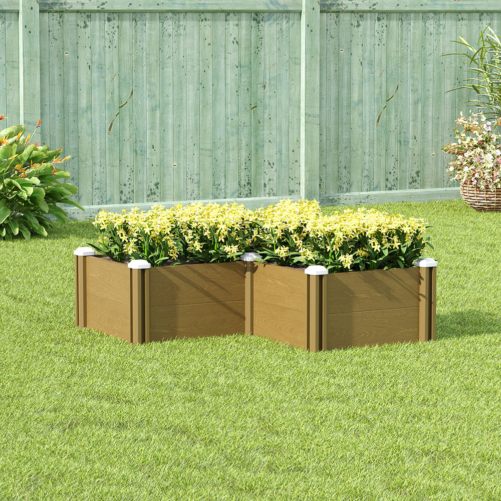 L-shaped Raised Garden Bed Planter, Wood-grain Pp Plastic With Open Bottom, Outdoor Vegetable & Flower Planter Box