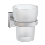 Frosted Glass Tumbler With Non Rust Brass Wall Mount Holder | Brushed Chrome