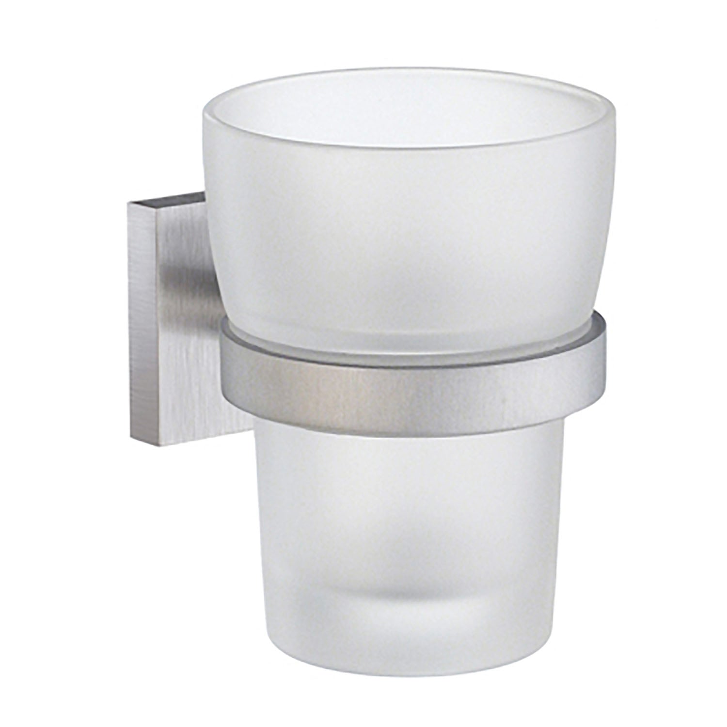 Frosted Glass Tumbler With Non Rust Brass Wall Mount Holder | Brushed Chrome