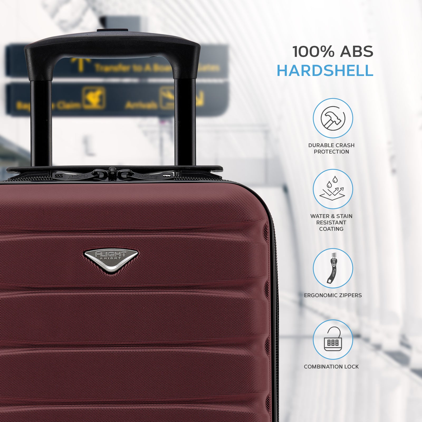 45x36x20cm Cabin Carry On Luggage with Medium Case and Large Size Check-in Hold Suitcase | Cabin | Burgundy