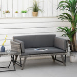 2 In 1 Rattan Folding Daybed Sofa Garden Chaise Lounger | Gray