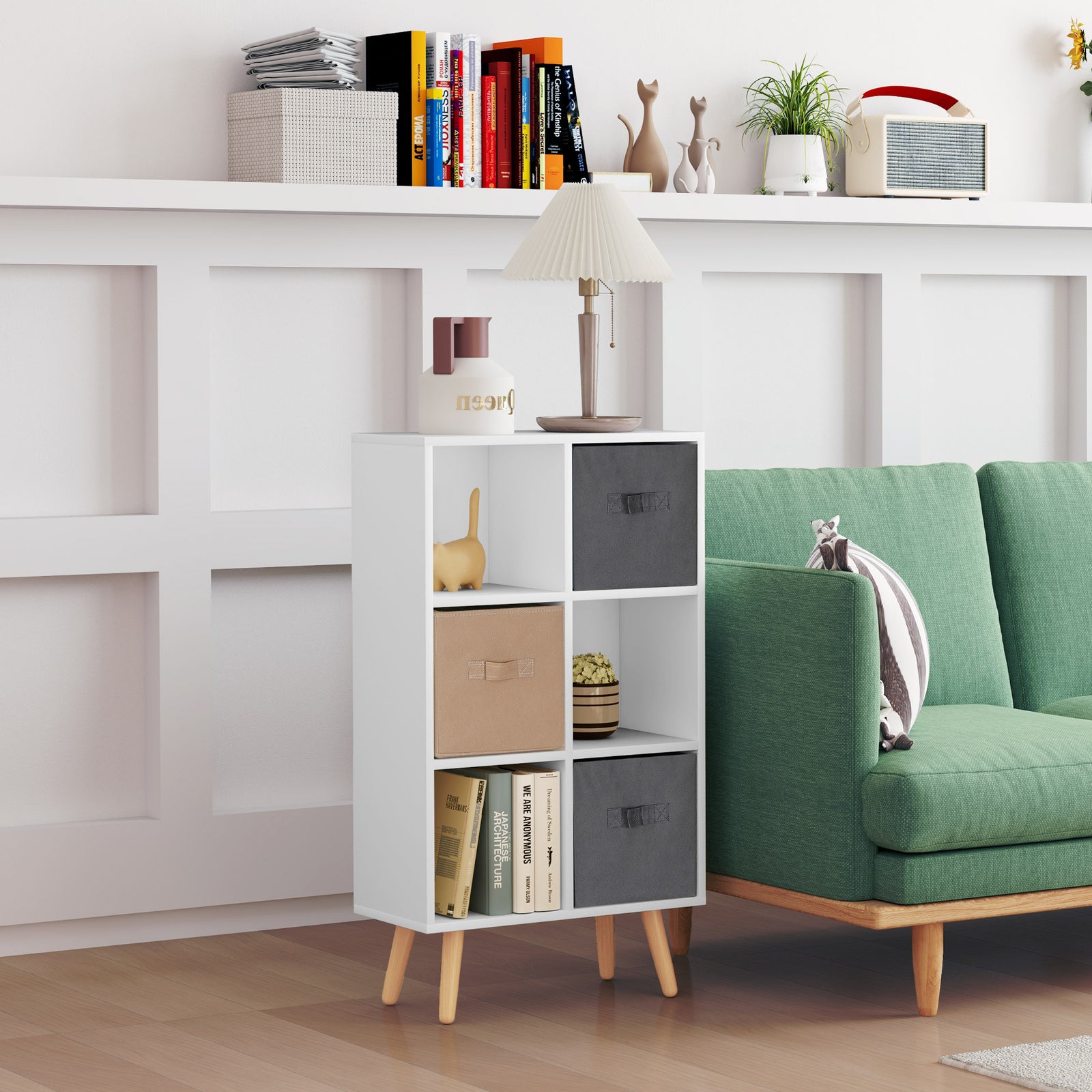 Freestanding 4 Cube Storage Cabinet With 2 Drawers
