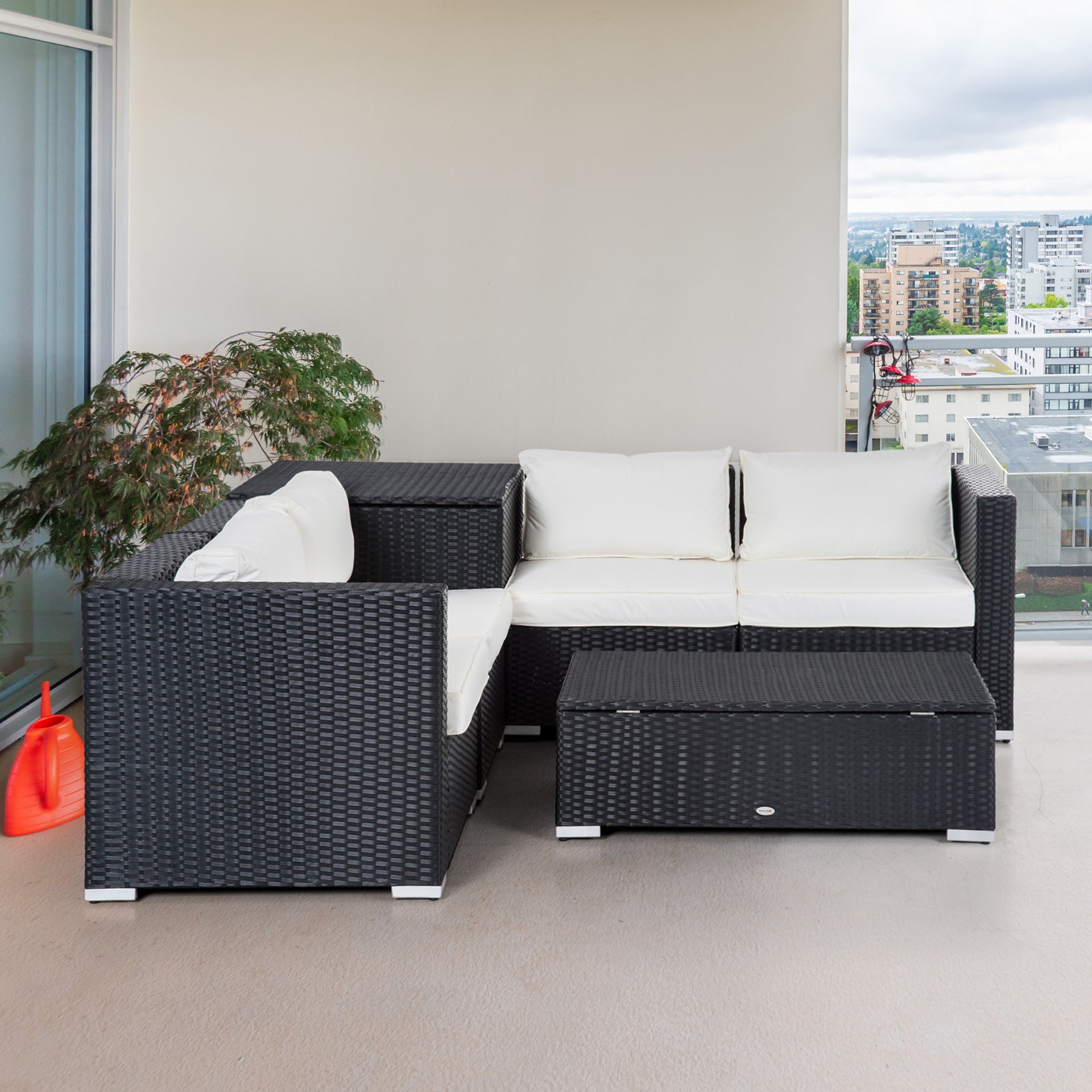 6pcs Rattan Sofa Set Garden Sectional Garden Wicker Cushion | Black