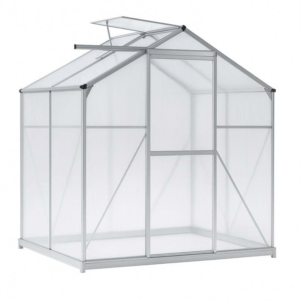 Polycarbonate Greenhouse With Base– Aluminum Frame Walk-in Greenhouse With Sliding Door & Ventilation Window For Plants & Flowers | Medium | Clear