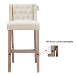 Elegant Set Of 2 Bar Stools Linen Tufted With Wood Legs & Low Back | Beige