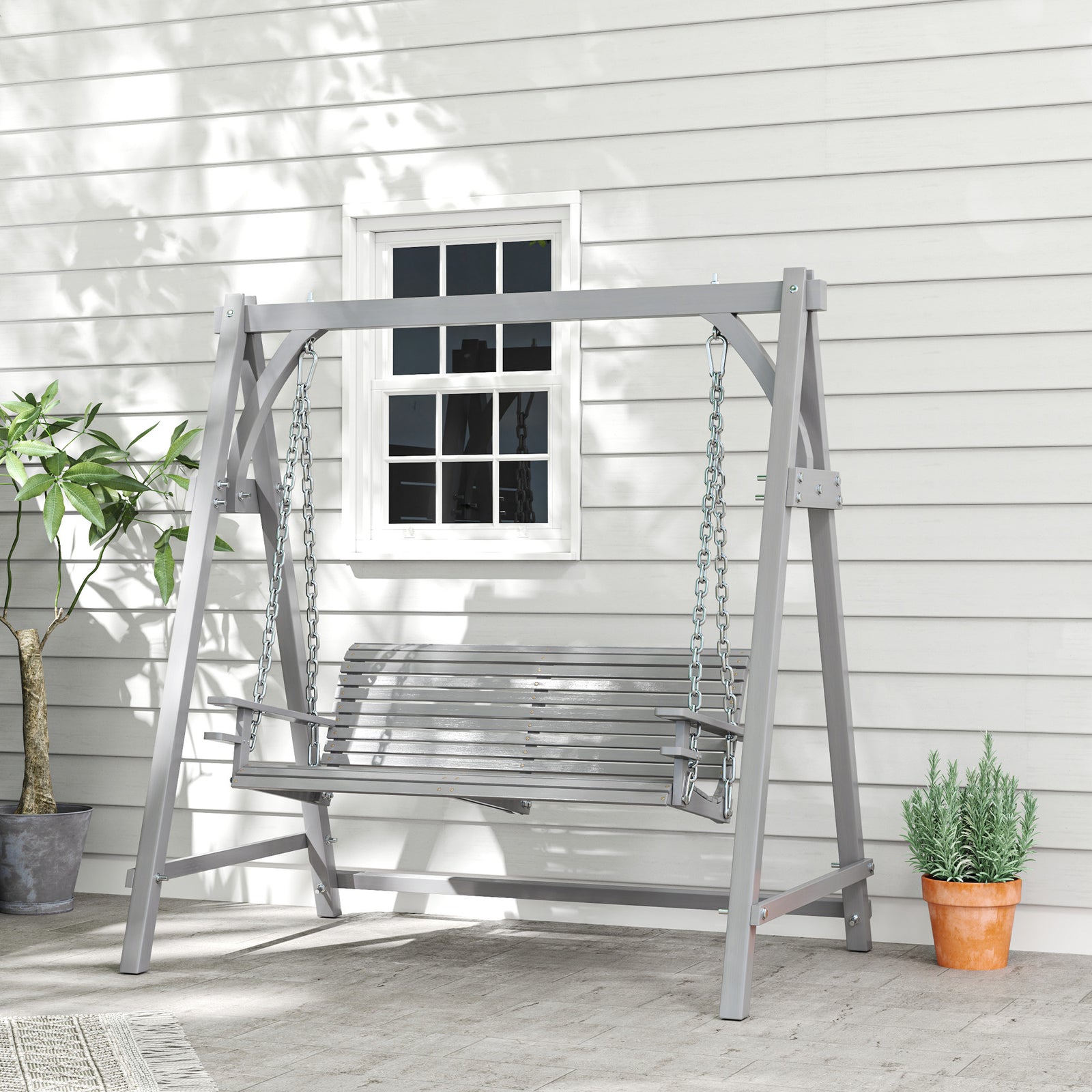 2 Seater Wooden Garden Swing Seat Hammock Bench Lounger
