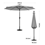 3m Solar Led Patio Umbrella, Outdoor Parasol With 16 Led Tubes, Crank Lift & Push Button Tilt With Resin Base | One Size | Light Grey