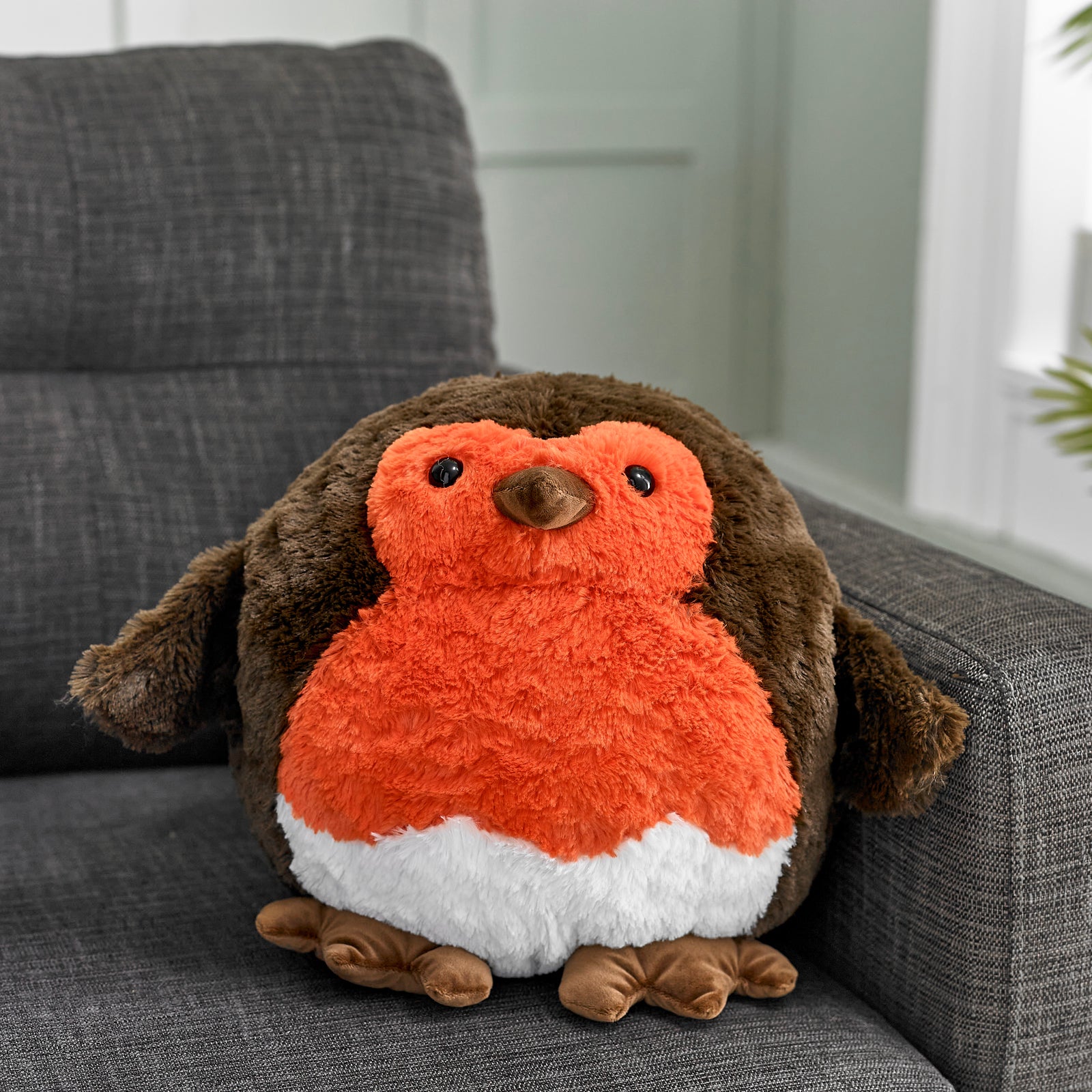 Soft Giant Handwarmer Cozy Plush Robin | 30cm x 30cm | Brown