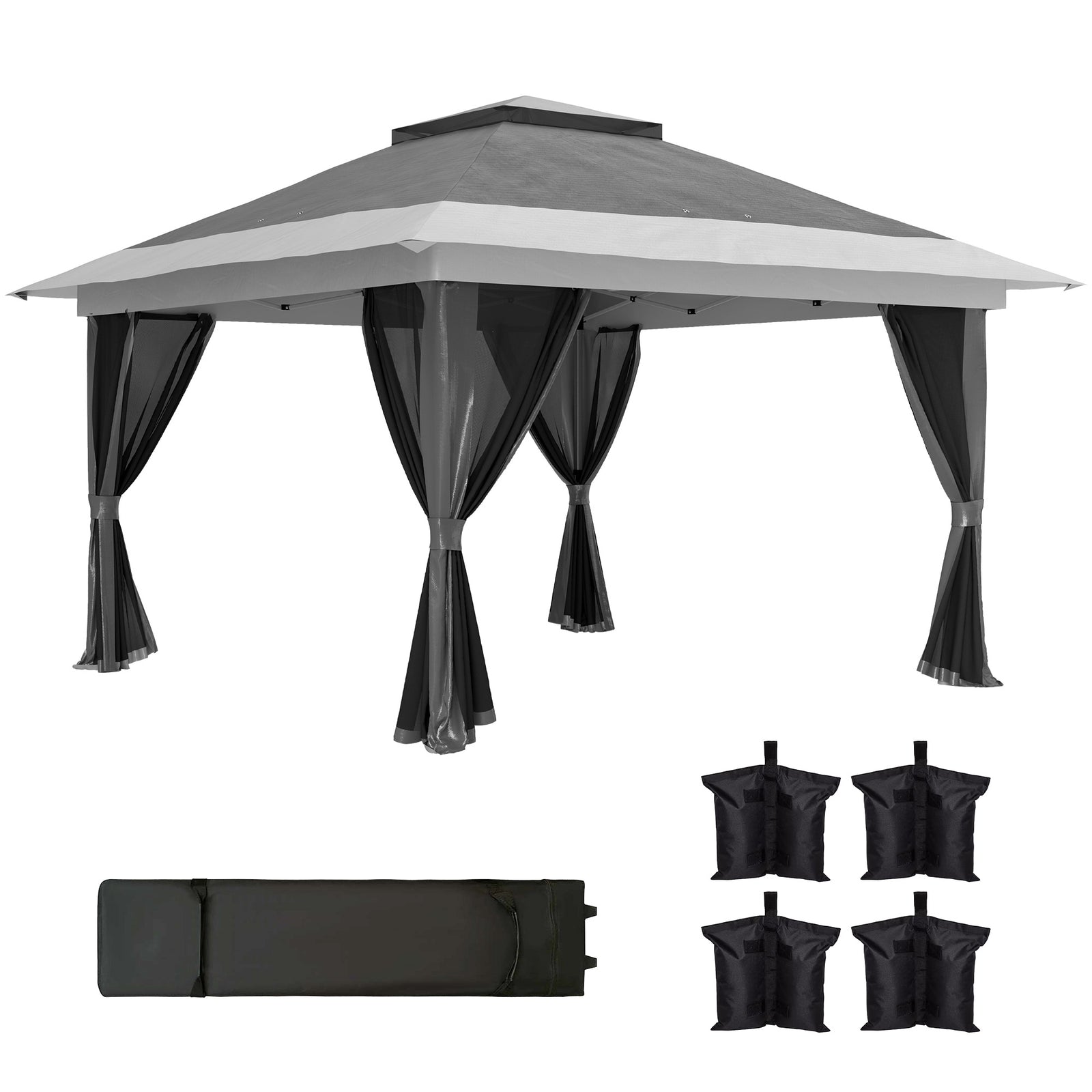 3.6x3.6m Pop Up Gazebo, Mesh Sides, Upf50+ | Dark Gray