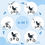 6 In 1 Kids Tricycle W/ Removable Handle For 1.5+ Year | Blue