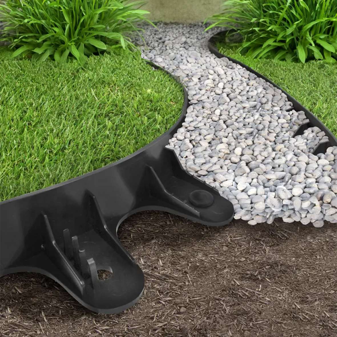 Invisible Lawn Edging - Flexible Recycled Plastic Garden Edging | Set of 14 | Black