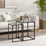HOMCOM Nesting Tables Set Of 2, End Table With Tempered Glass Top, Black