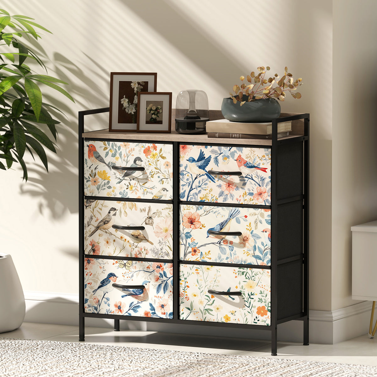 HOMCOM 6-drawer Chest Of Drawers, Fabric Dresser With Open Shelf