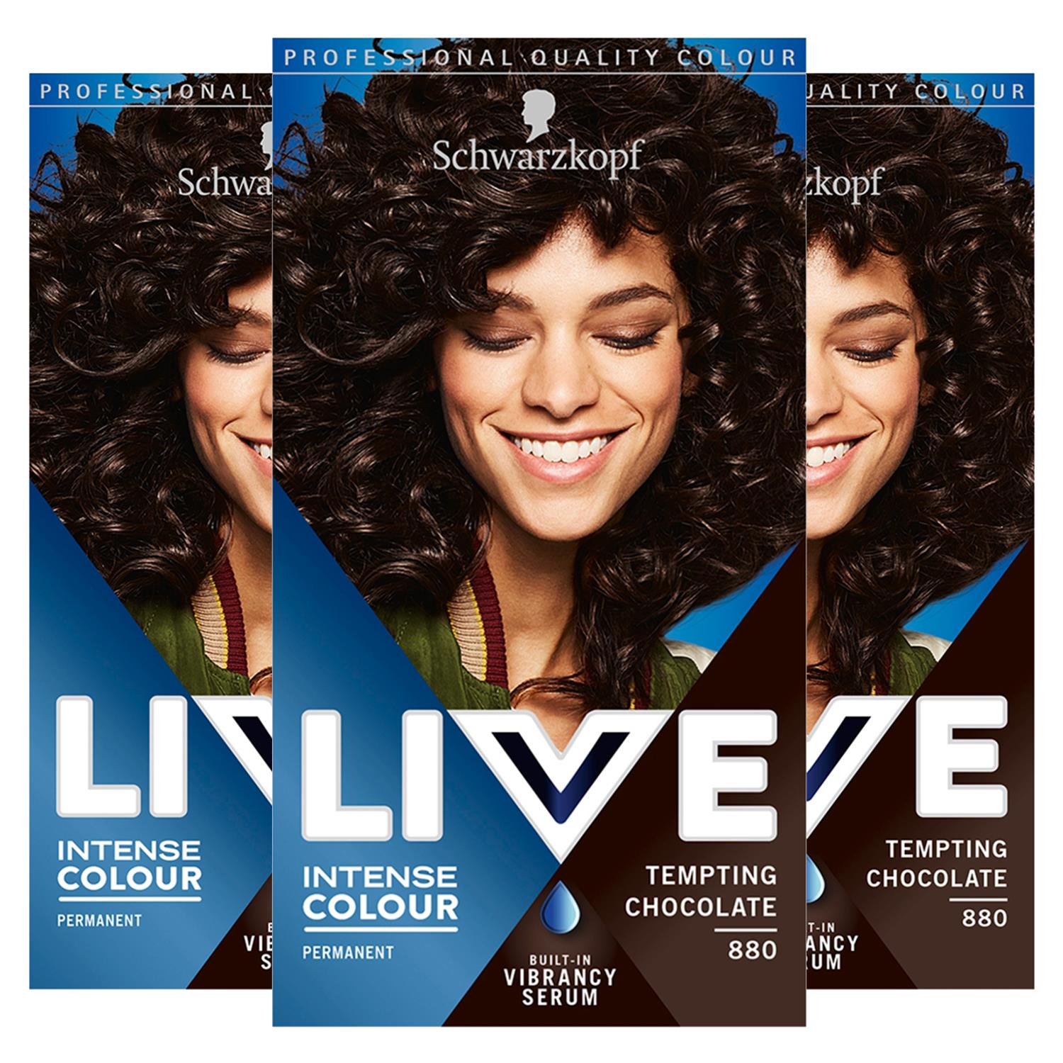 Live Tempting Chocolate Brown Permanent Hair Dye, Intense Colour 880 3x