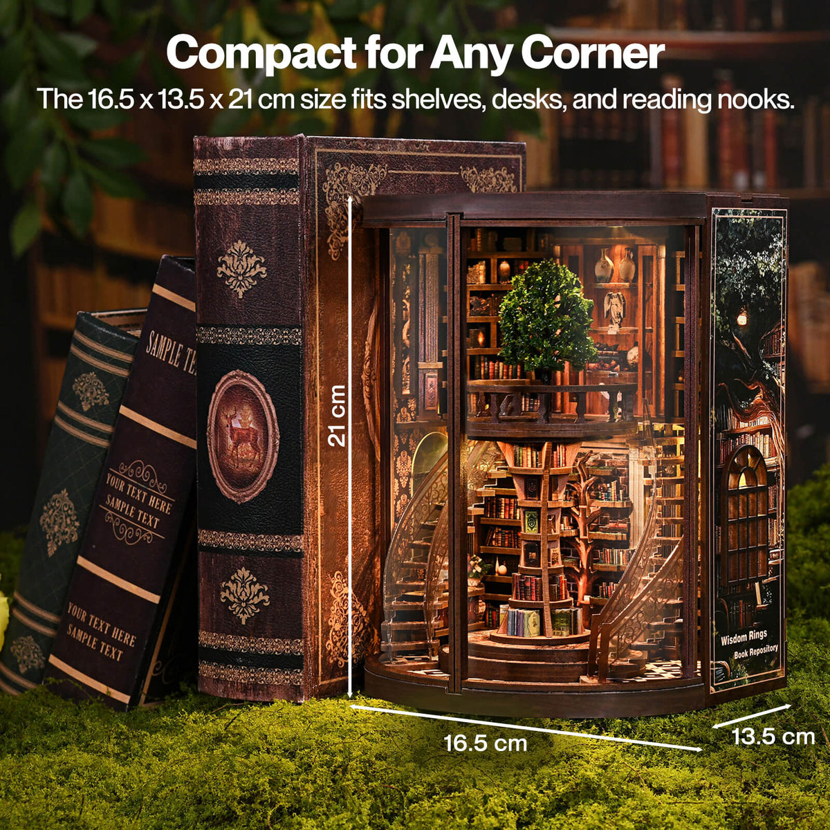 Book Nook Kit For Adults Library Diorama With Led, Shelf Decor, Walnut