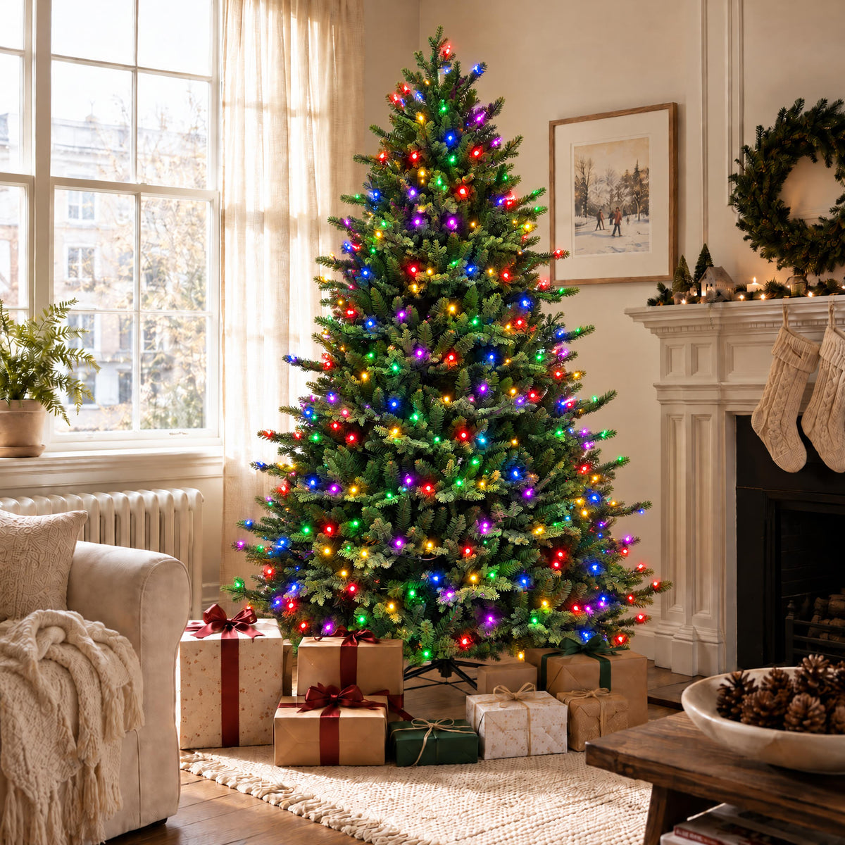 Artemis Home Hartenshaw Pre-lit Pe/pvc Artificial Christmas Tree - Warm White & Multicolour Leds
