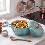 Enamelled Cast Iron Pumpkin Dutch Oven With Lid And Handles | Teal