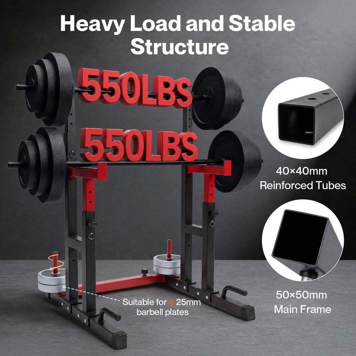 Centra Squat Rack 250kg Adjustable Bench Press Stand Power Rack Black