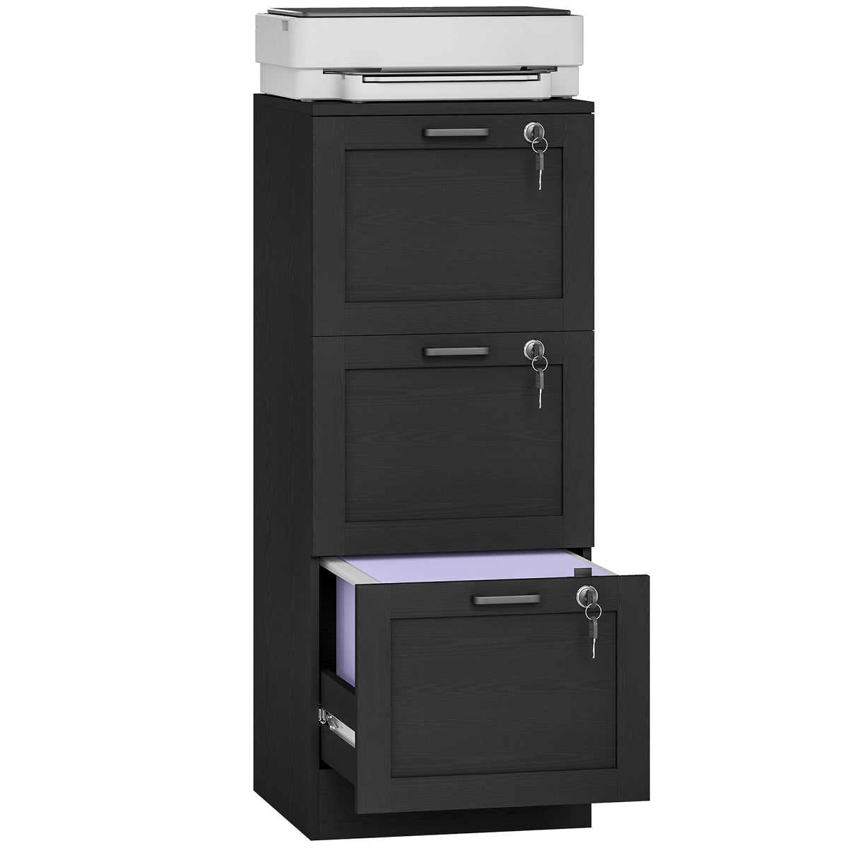 HOMCOM 3-drawer File Cabinet, Lockable Filing Cabinet For A4 Letter, Black