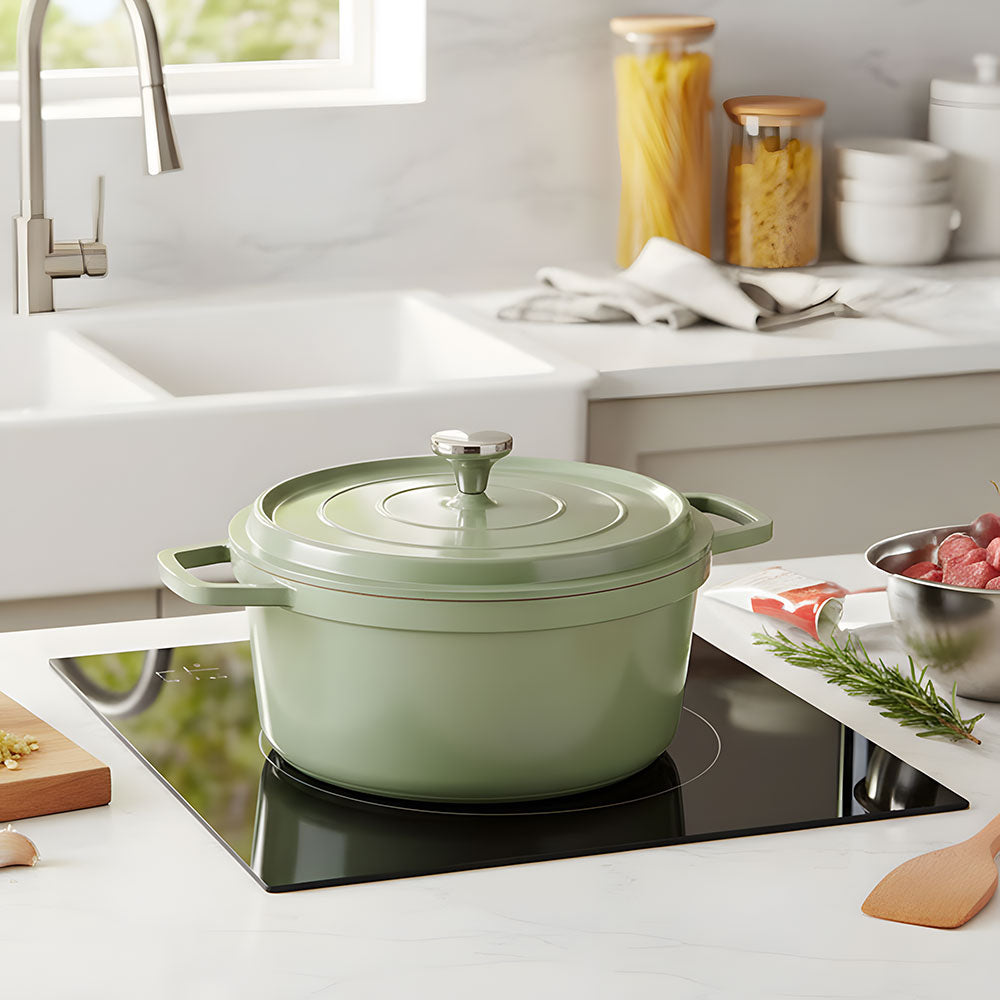4.75l Enameled Cast Aluminium Dutch Oven Pot With Lid | Light Green
