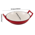 32/36cm Diameter Enamelled Cast Iron Wok, Large Capacity Stir-fry Pan With Side Handles | Small | Red