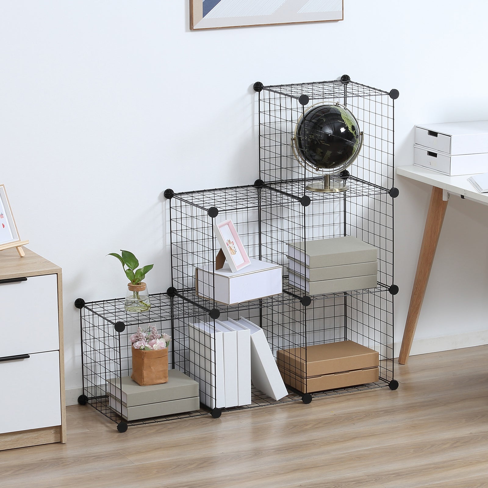 Diy 6 Cube Metal Wire Rack Interlocking Storage Cabinet