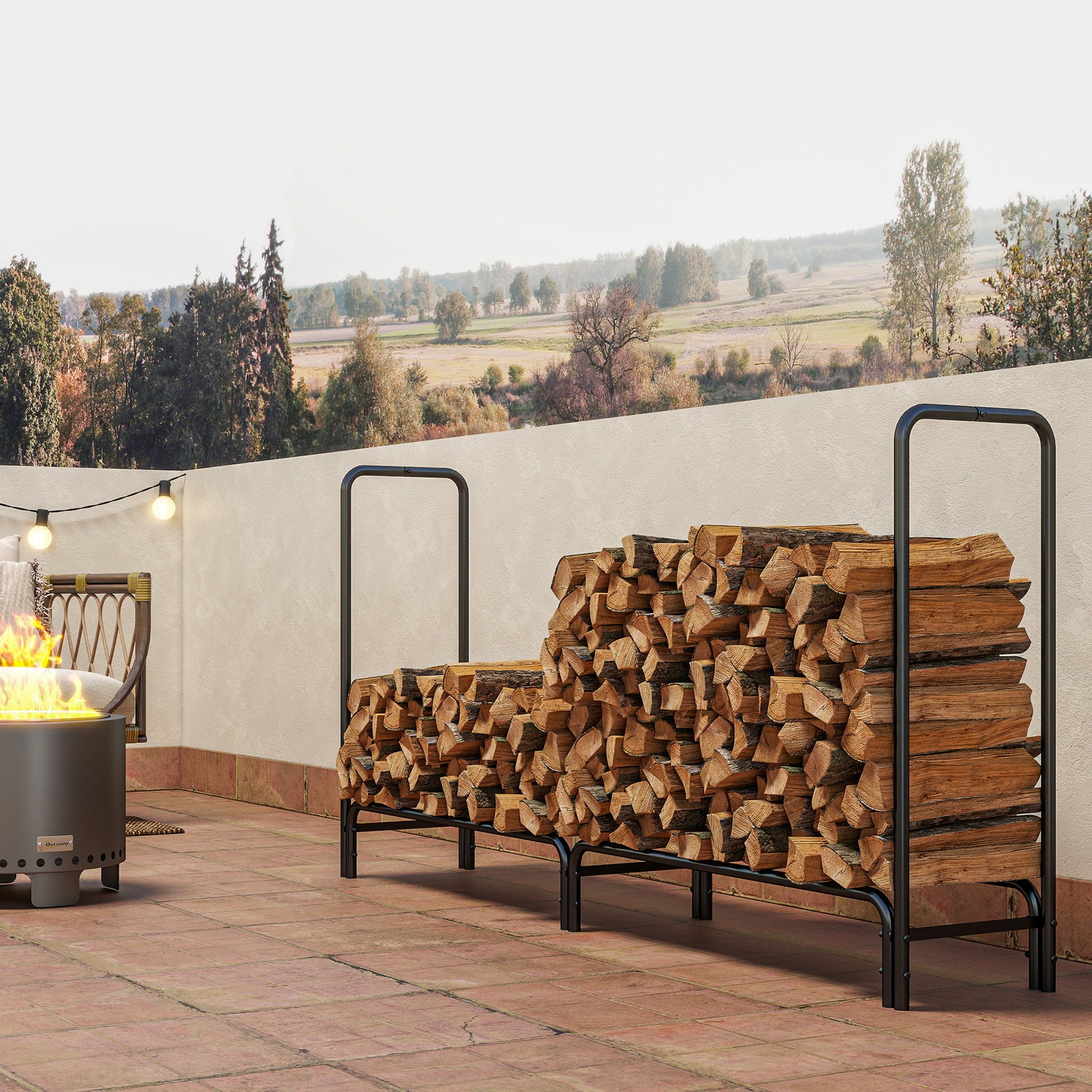 Metal Firewood Rack, Log Holder, 200 X 36 X 99 Cm