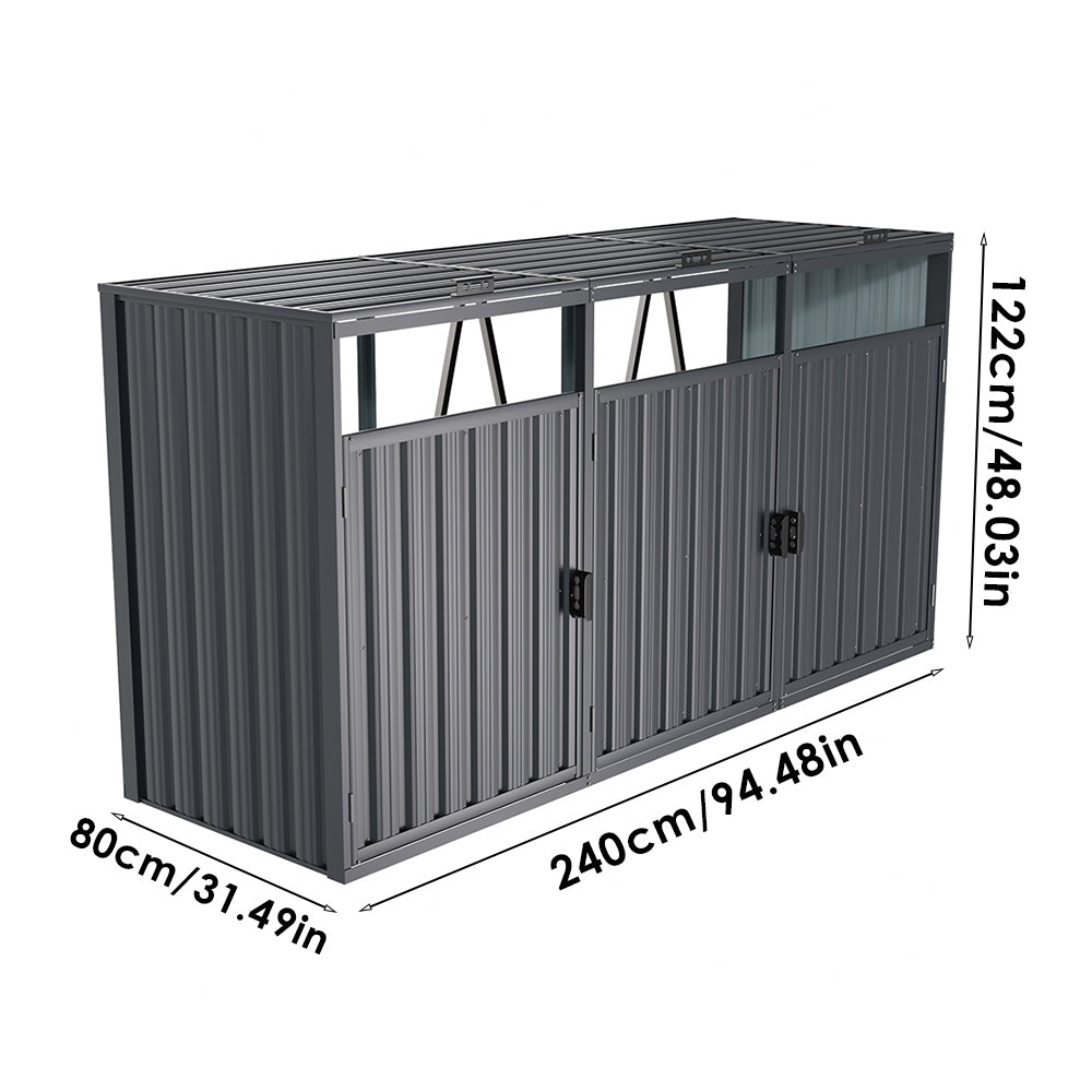 Outdoor 2/3-bin Metal Storage Shed, Galvanised Steel Bin Store For Garden Waste & Recycling | Large