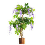 Leaf Artificial 110cm Purple Wisteria Tree With Copper Metal Planter