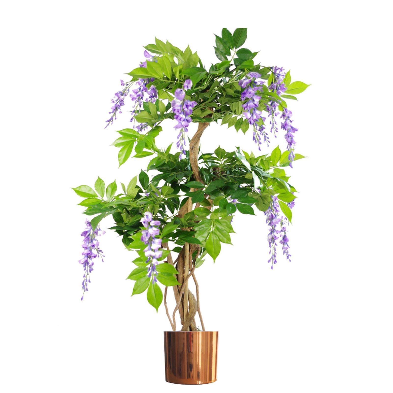 Leaf Artificial 110cm Purple Wisteria Tree With Copper Metal Planter