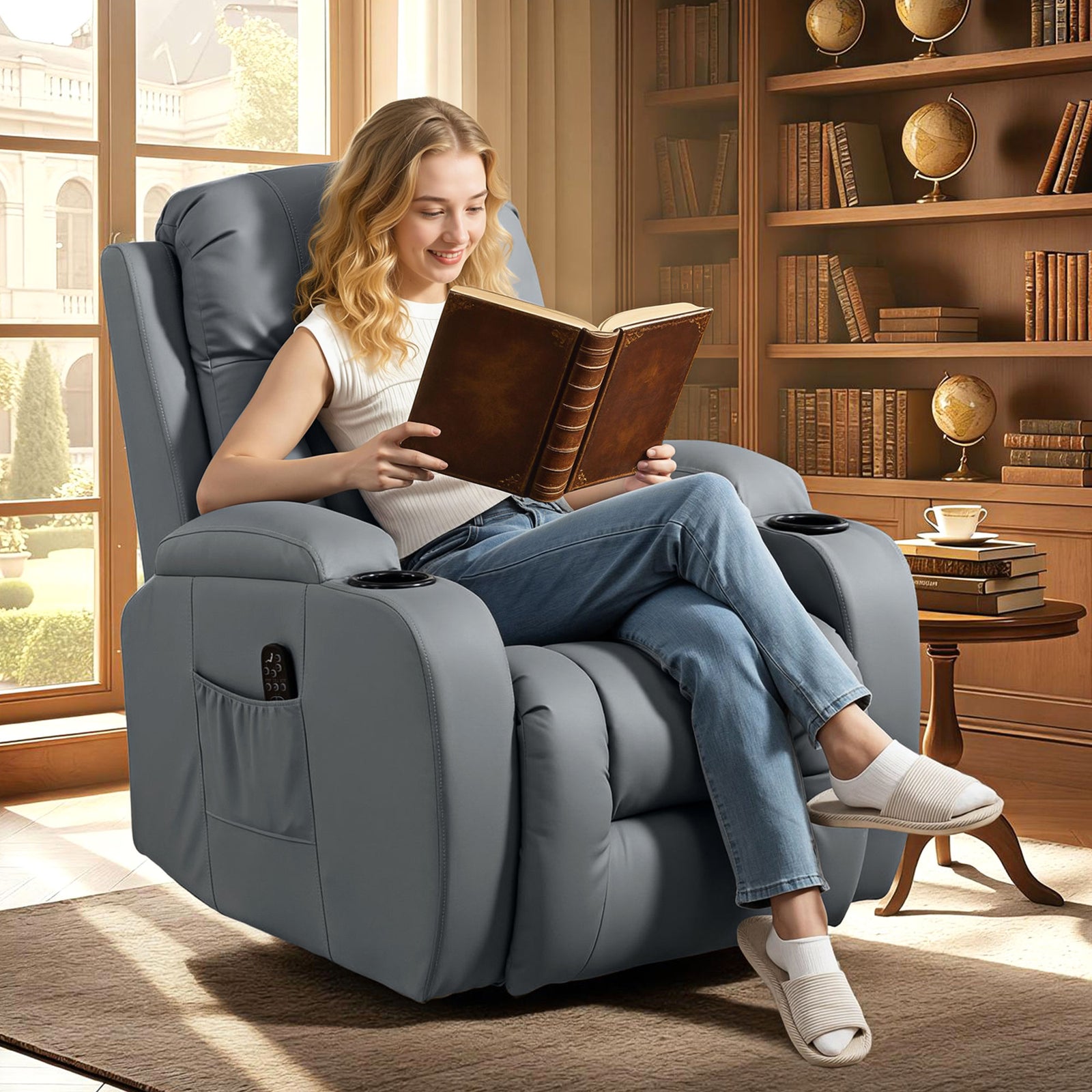 HOMCOM Massage Recliner Chair, Recliner Armchair With 8 Vibration & Heat