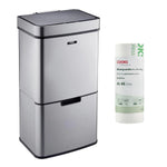 75l Sensor Recycling Bin With Food Caddy & 25 Bin Biodegradable Bags | 75L | Silver