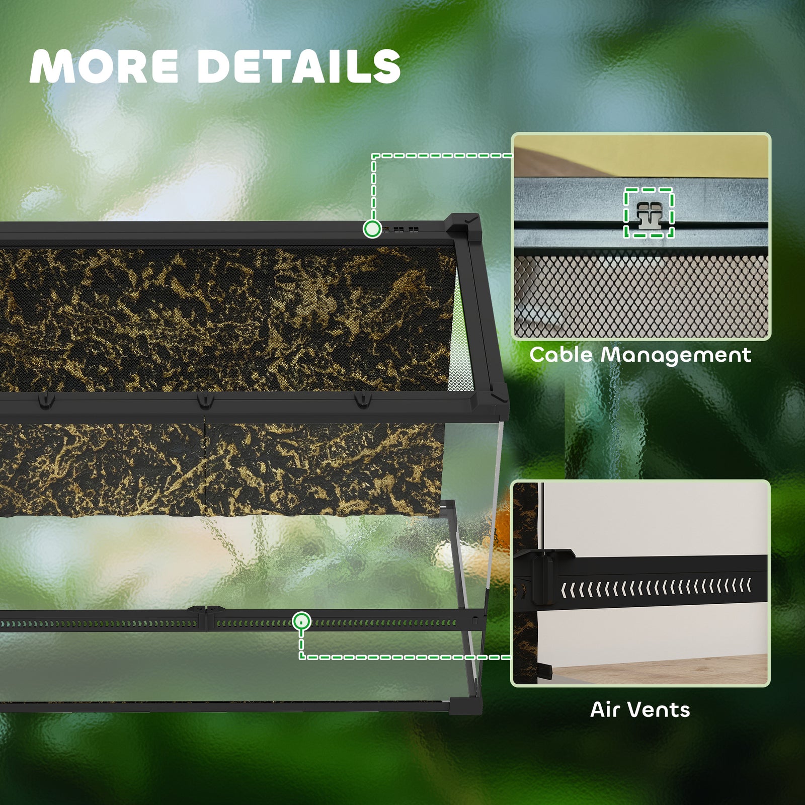 Glass Terrarium, Reptile Vivarium With Stone Background | 48l | Black