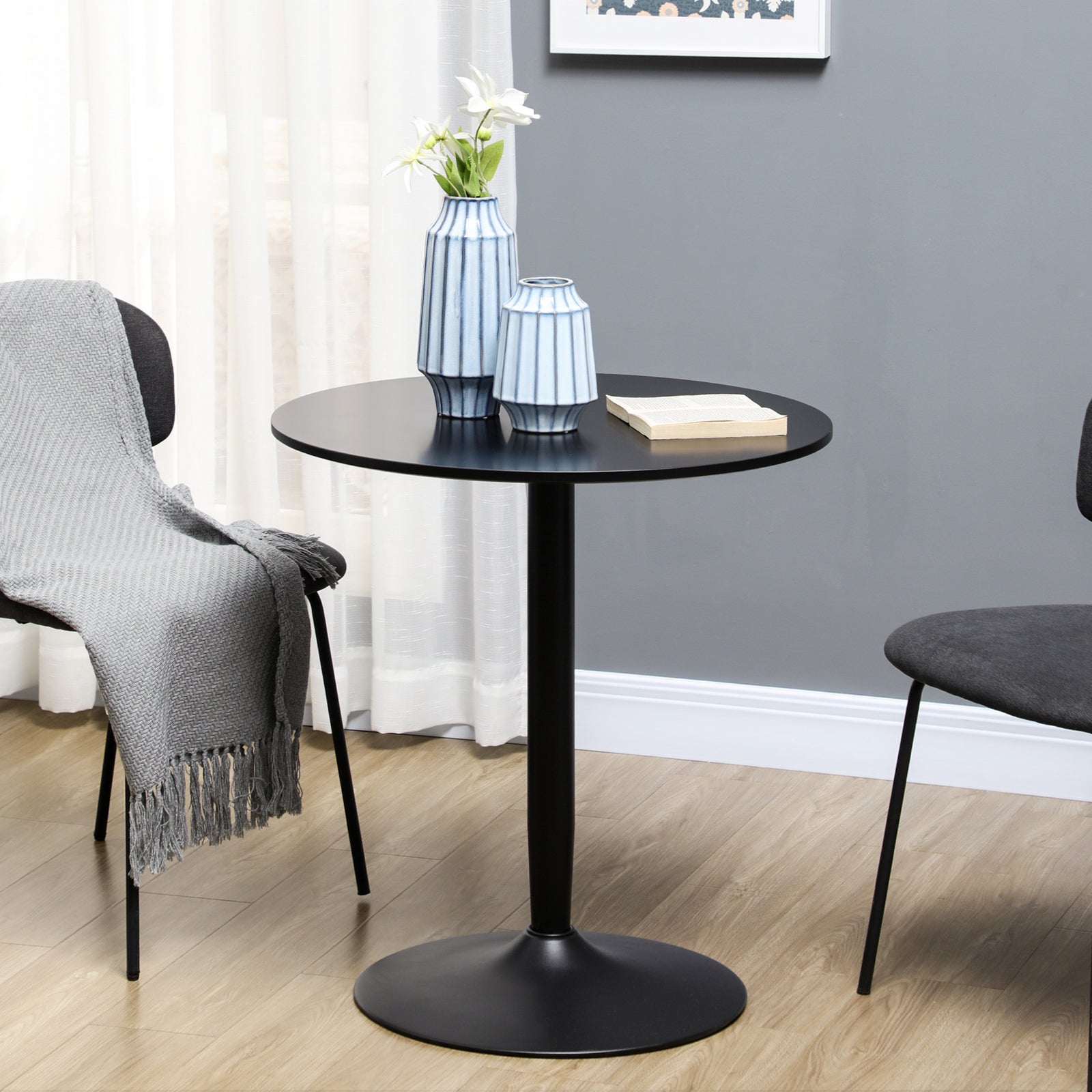 Round Dining Table, Modern Kitchen Table With Steel Base | Black