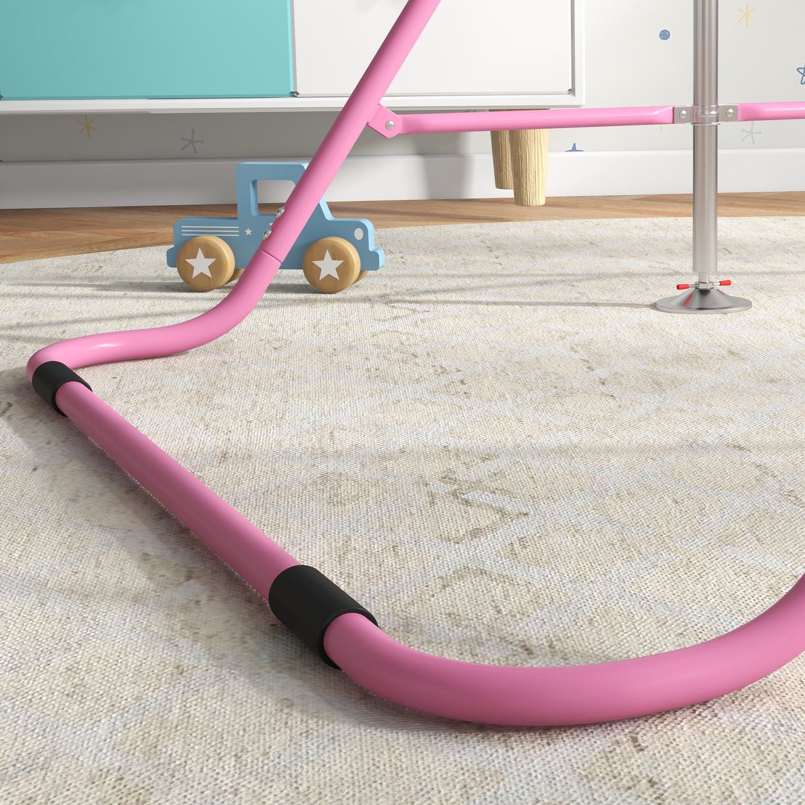 Kids Gymnastic Bar W/ Adjustable Height, Foldable Training Bar | Pink