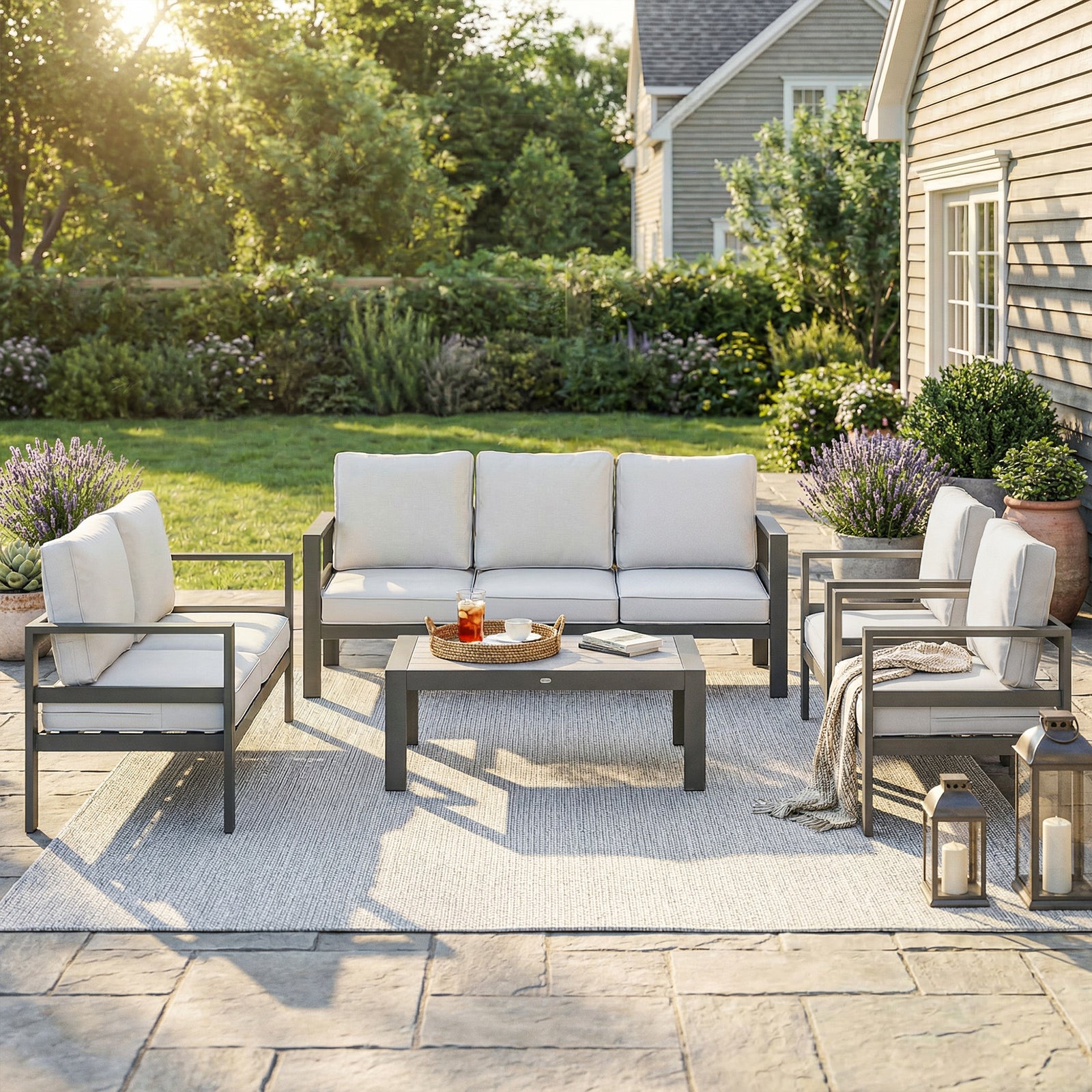 Aluminium Garden Furniture Sofa Set With Olefin Cushions | Dark Grey