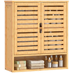 HOMCOM Wall Mounted Bathroom Cabinet With 2 Louvered Doors, Open Shelf