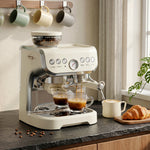 Espresso Machine, Bean Grinder & Steam Wand, 15 Bar Pressure | Cream White