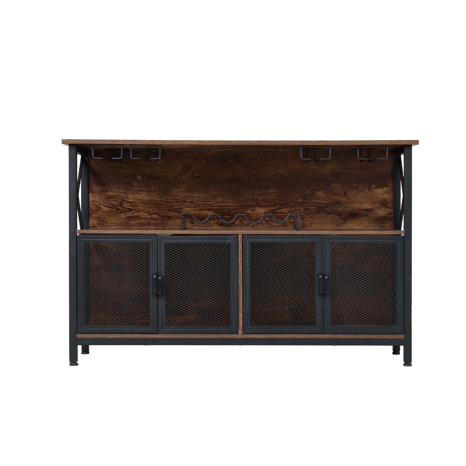 Industrial Wine Bar Cabinet With Metal Frame | Black